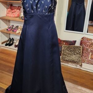 Bari Jay Embellished Blue and White Maxi Gown